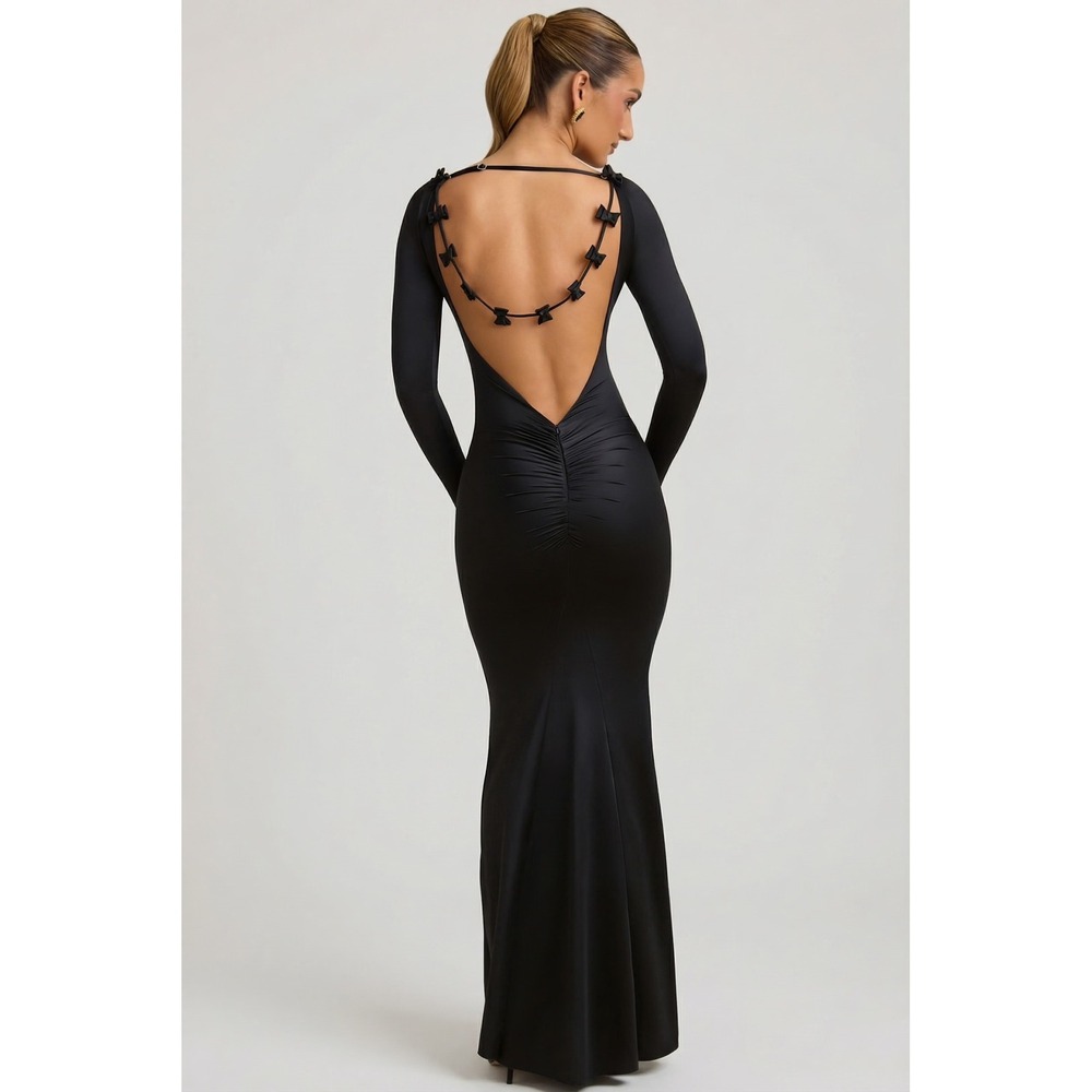 Oh Polly Alila‎ Bow-Detail Ruched Maxi DressNWT Size US 4 Black - Picture 6 of 9